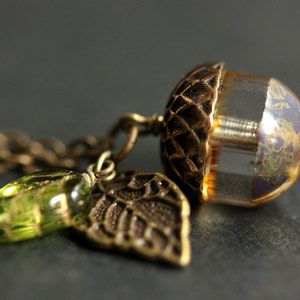 Acorn Necklace. Frost & Fawn Acorn Pendant. Glass Acorn Necklace. Bronze Acorn Charm Necklace. Acorn Jewelry. image 3