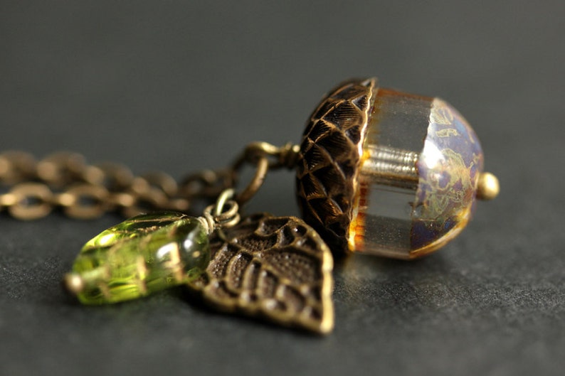 Acorn Necklace. Frost & Fawn Acorn Pendant. Glass Acorn Necklace. Bronze Acorn Charm Necklace. Acorn Jewelry. image 3