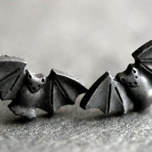 Halloween Earrings. Spooky Bat Earrings. Black Bat Earrings. Halloween Jewelry. Silver Stud Earrings. Post Earrings. Handmade Jewelry. image 1