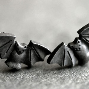 Halloween Earrings. Spooky Bat Earrings. Black Bat Earrings. Halloween Jewelry. Silver Stud Earrings. Post Earrings. Handmade Jewelry. image 1