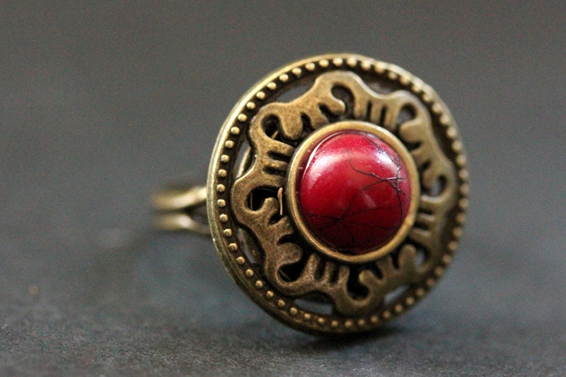 Bronze Blood Mandala Ring. Blood Red Mandala Ring in Bronze. Button ...