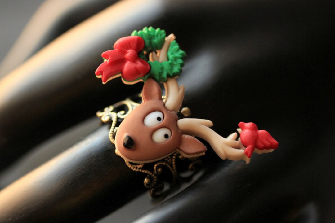 Reindeer Ring. Christmas Ring. Deer Ring. Holiday Jewelry. Adjustable ...