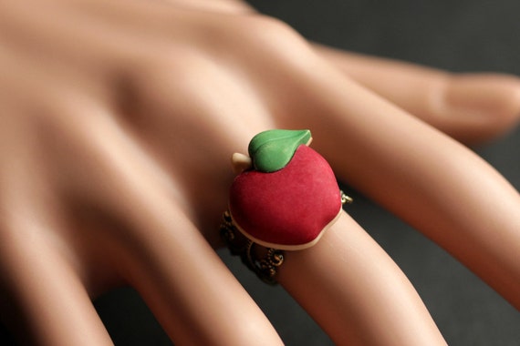 Dainty Red Enamel Apple Ring 18k Gold Plated Sterling Silver Fruit Jewelry  | eBay
