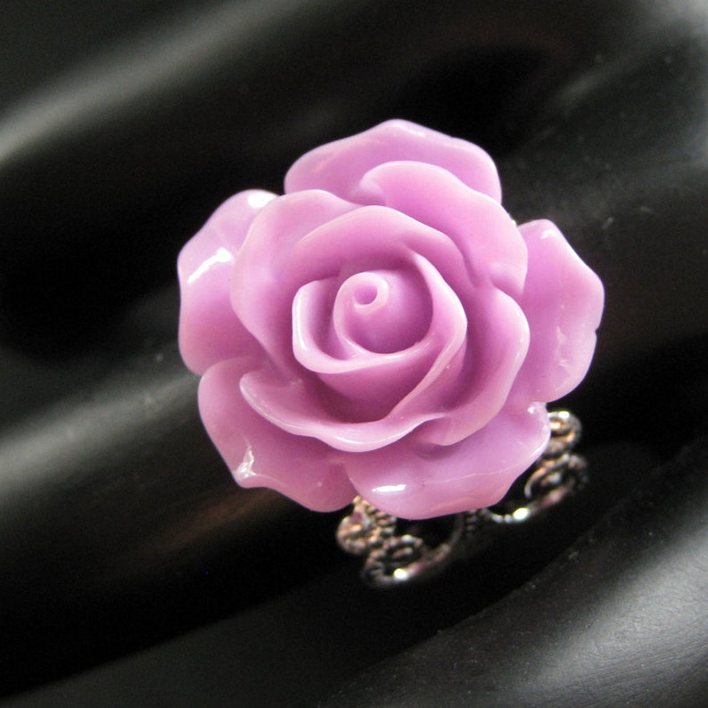 Lilac Purple Rose Ring. Purple Flower Ring. Filigree Ring. | Etsy
