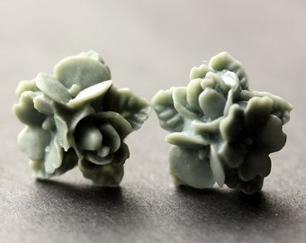 Gray Flower Cluster Earrings. Grey Flower Earrings. Silver Post Earrings. Stud Earrings. Flower Jewelry. Handmade Jewelry.