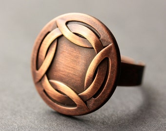 Copper Celtic Knot Ring. Button Ring. Copper Ring. Adjustable Ring. Handmade Ring. Costume Jewelry. Handmade Jewelry.