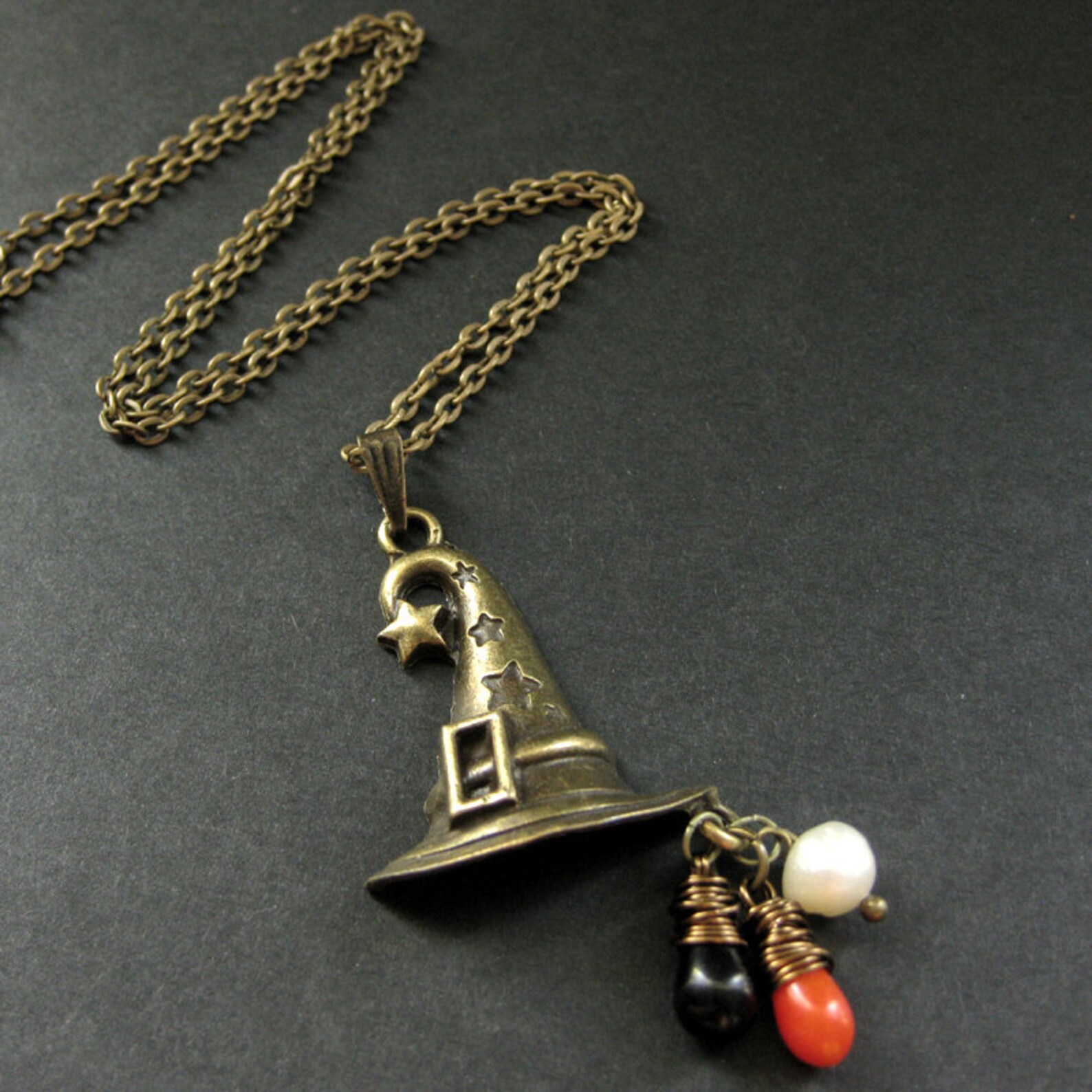Halloween Necklace. Witch Hat Charm Necklace With Teardrop Charms and ...
