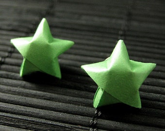 Star Earrings. Green Star Earrings. Oragami Star Earrings. Paper Star Earrings. Silver Post Earrings. Stud Earrings. Origami Jewelry.