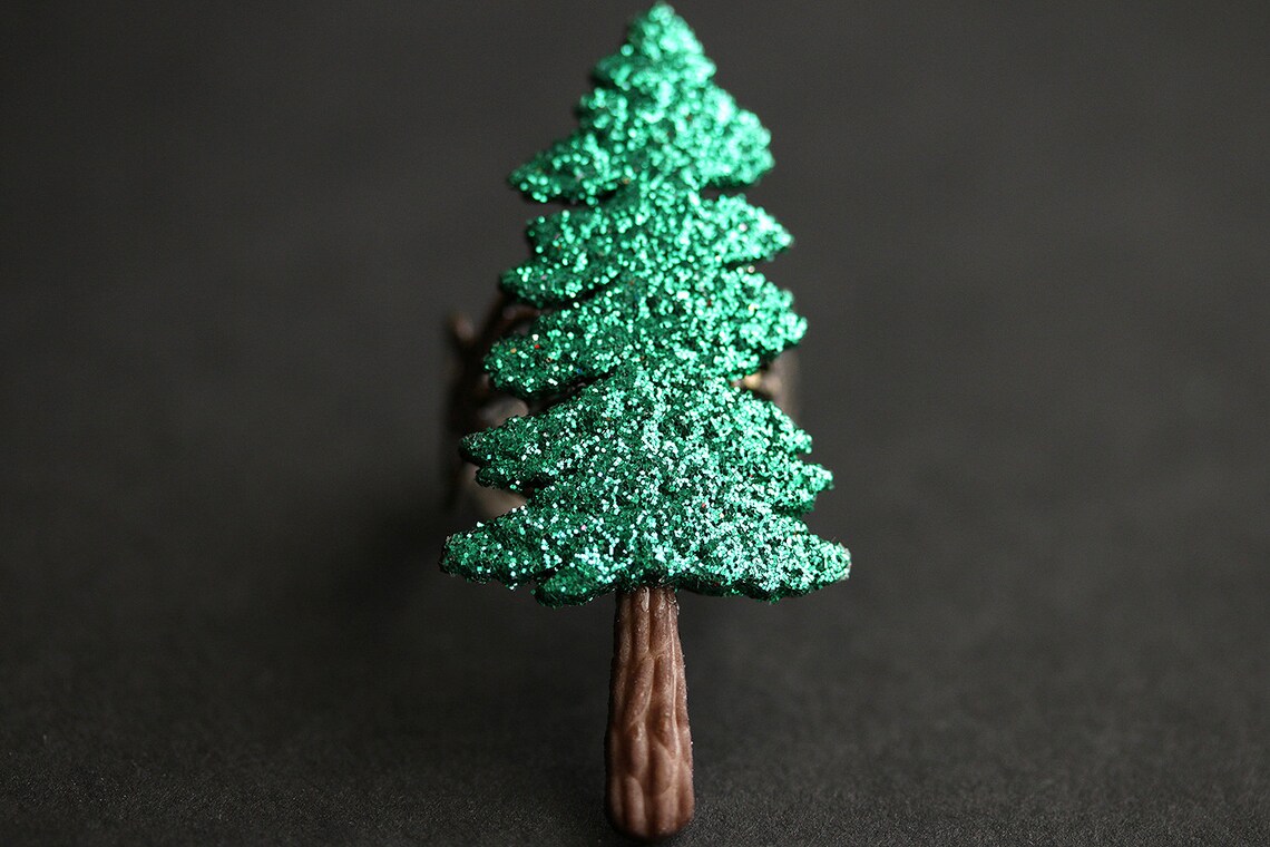 Pine Tree Ring. Glitter Ring. Tall Tree Ring. Statement Ring. Etsy