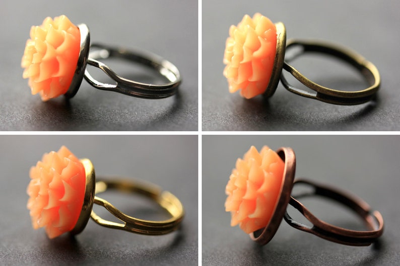 Peach Mum Flower Ring. Peach Chrysanthemum Ring. Peach Flower Ring. Peach Ring. Adjustable Ring. Handmade Flower Jewelry. image 2