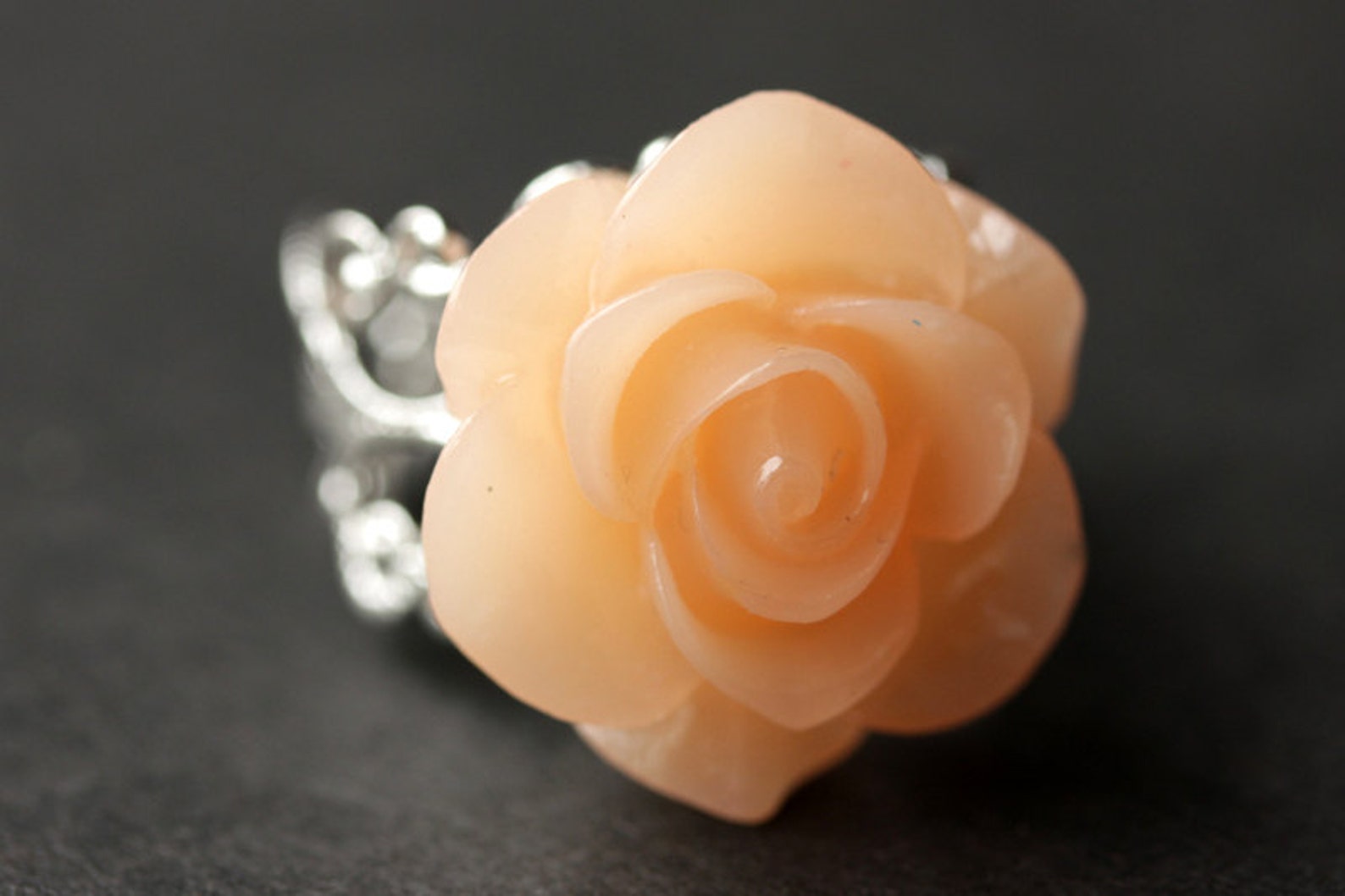 Apricot Rose Ring. Light Peach Flower Ring. Gold Ring. Silver Ring ...