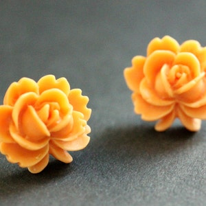 Orange Lotus Flower Earrings. Orange Lotus Earrings. Silver Post Earrings. Orange Earrings. Stud Earrings. Handmade Jewelry. image 1