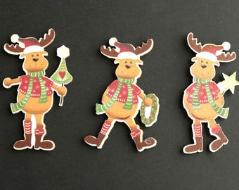 Christmas Reindeer Magnets. Holiday Magnets. Refrigerator Magnets. Set of Three. Christmas Magnets. Handmade Fridge Magnets. Home Decor.