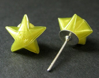 Yellow Origami Star Earrings. Yellow Star Earrings. Origami Earrings. Yellow Earrings. Silver Post Earrings. Stud Earrings. Origami Jewelry.