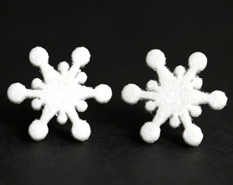 Snowflake Earrings No.11 - White Earrings. Snow Earrings. Silver Post Earrings. Winter Jewelry. Snow Flake Earrings. Handmade Jewelry.