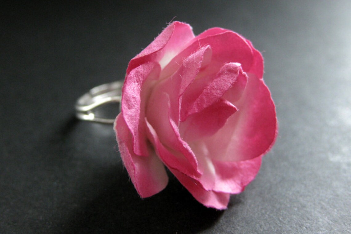 Pink Paper Flower Ring. Dyed Paper Rose Ring. Pink Flower Etsy
