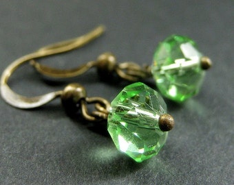 Green Dangle Earrings. Crystal Earrings in Spring Green. Handmade Jewelry.