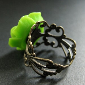 Apple Green Rose Ring. Green Flower Ring. Adjustable Ring. Filigree Ring. Flower Jewelry. Handmade Jewelry. image 4