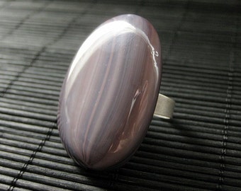 Purple Cocktail Ring: Lampwork Glass Ring in Purple and Silver. Adjustable Size. Handmade Jewelry.