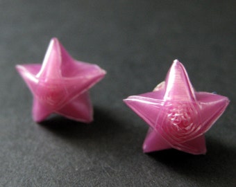 Pink Origami Star Earrings. Hot Pink Star Earrings. Origami Earrings. Pink Earrings. Silver Post Earrings. Stud Earrings. Origami Jewelry.