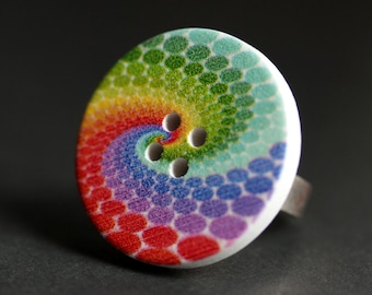 Rainbow Ring. Rainbow Button Ring. Silver Adjustable Ring. Rainbow Jewelry. Chakra Ring. Gay Pride Ring. Handmade Jewelry.