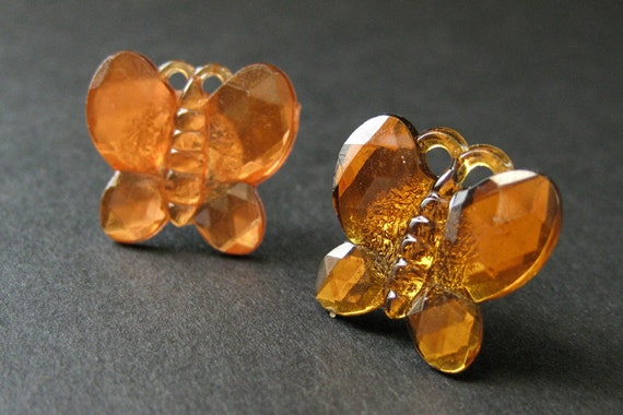 Orange Butterfly Earrings. Orange Earrings. Silver Stud Earrings. Butterfly Earrings. Post Earrings. Handmade Earrings. Handmade Jewelry.