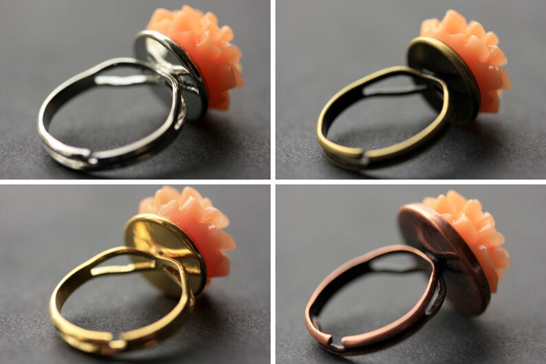 Peach Mum Flower Ring. Peach Chrysanthemum Ring. Peach Flower Ring. Peach Ring. Adjustable Ring. Handmade Flower Jewelry. image 4