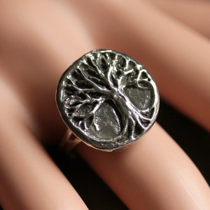 Tree of Life Ring. Tree Ring. Pewter Ring. Adjustable Ring. Silver RIng. Handmade Ring. Pewter Button Ring. Handmade Jewelry. image 2