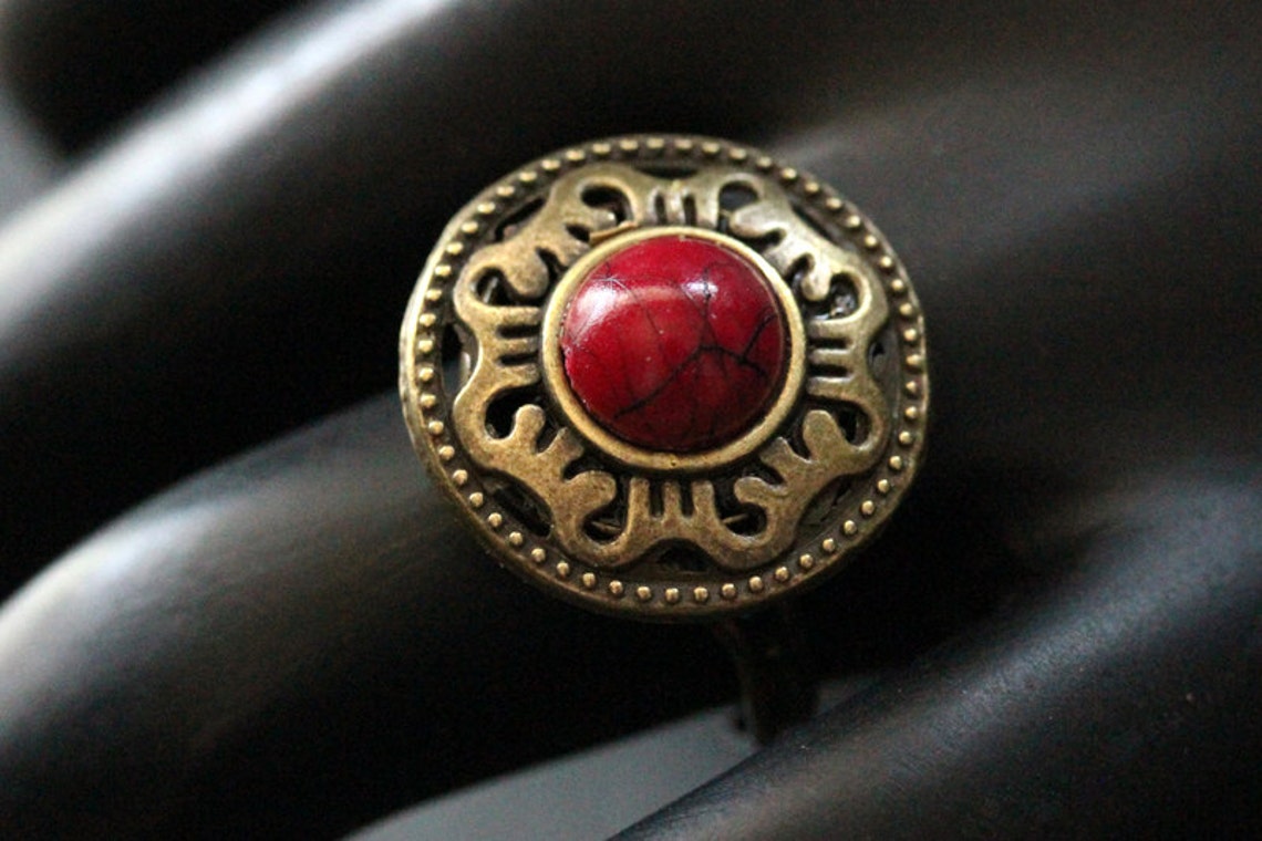 Bronze Blood Mandala Ring. Blood Red Mandala Ring in Bronze. Button ...