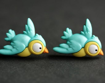 Orecchini a forma di uccello. Orecchini a forma di uccello turchese. Orecchini turchesi. Gioielli kawaii a forma di uccello. Orecchini in argento. Gioielli naturali. Orecchini fatti a mano.