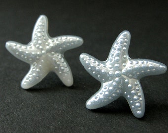 Powder Blue Starfish Earrings. Star Earrings with Silver Stud Earring Backs. Handmade Jewelry.