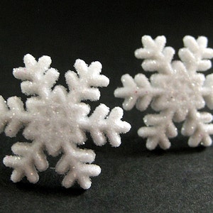 Snowflake Earrings No.7 White Snow Earrings with Silver Stud Earring Backs. Winter Earrings. Handmade Jewelry. image 1