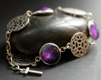 Cosmic Cloud Bracelet in Silver. Universe Charm Bracelet. Purple Bracelet. Personalized Bracelet. Cosmos Bracelet. Handmade Bracelet.