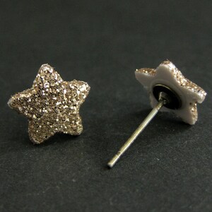 Gold Sparkle Star Earrings. Gold Star Earrings. Bronze Post Earrings. Little Star Earrings. Stud Earrings. Handmade Jewelry. image 2