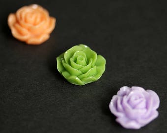Rose Flower Magnets. Spring Green, Orange, and Lavender Purple Rose Magnets. Fridge Magnets. Set of Three Refrigerator Magnets. Home Decor.