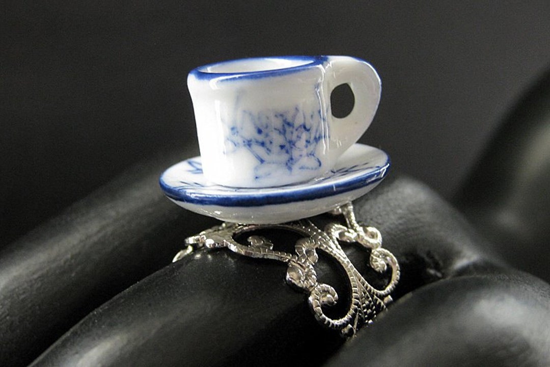 Teacup Ring. Blue and White China Cup Ring. Silver Filigree - Etsy