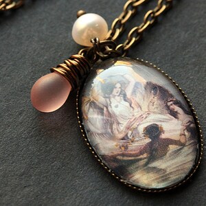 Mermaid Necklace. Mermaid Pendant with Pink Teardrop and Fresh Water Pearl. Oval Charm Necklace. Mermaid Jewelry. Handmade Jewellery.