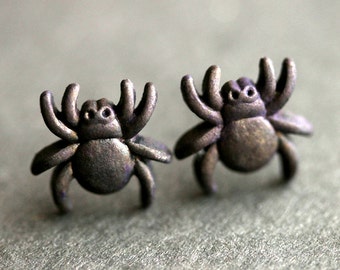 Spooky Spider Earrings. Halloween Earrings. Black Earrings. Halloween Jewelry. Black Spider Stud Earrings. Silver Post Earrings.