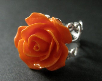 Orange Rose Ring. Orange Flower Ring. Filigree Ring. Adjustable Ring. Flower Jewelry. Handmade Jewelry.