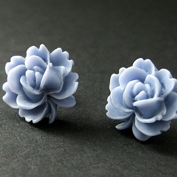 Blue Lotus Flower Earrings with Bronze Earring Studs. Flower Jewelry. Handmade Jewelry.