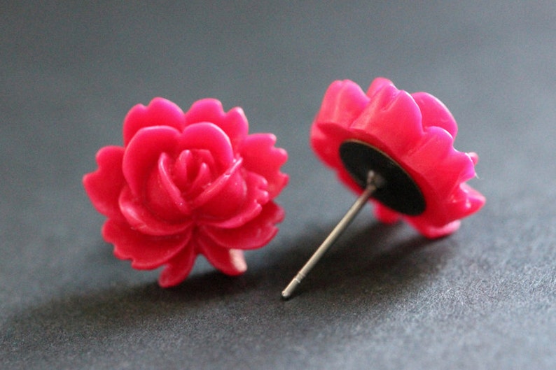 Hot Pink Lotus Flower Earrings. Fuchsia Lotus Earrings. Bronze - Etsy