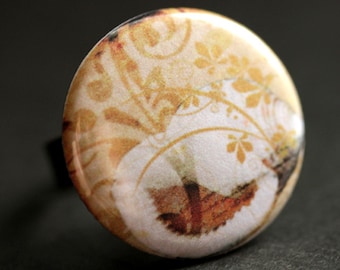 Seashell Ring. Beach Ring. Sea Shell Ring. Brocade Ring. Graphic Button Ring. Nature Ring. Adjustable Ring. Bronze Ring. Handmade Ring.