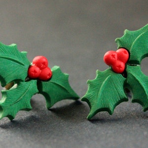 Christmas Holly Earrings. Holiday Earrings. Christmas Earrings. Post Earrings. Stud Earrings. Handmade Jewelry. image 3