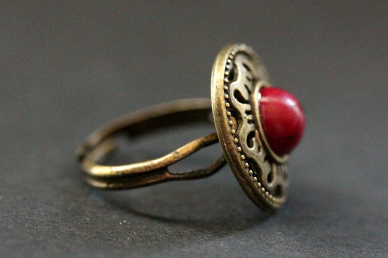 Bronze Blood Mandala Ring. Blood Red Mandala Ring in Bronze. Button ...