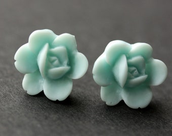 Baby Blue Lotus Earrings. Lotus Rose Earrings. Post Earrings. Baby Blue Earrings. Silver Stud Earrings. Handmade Jewelry.