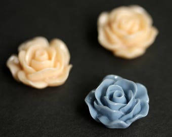 Rose Fridge Magnets. Set of Three Rose Magnets. Dusk Blue and Peach Flower Magnet Set. Refrigerator Magnets. Handmade Home Decor.