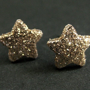 Gold Sparkle Star Earrings. Gold Star Earrings. Bronze Post Earrings. Little Star Earrings. Stud Earrings. Handmade Jewelry. image 1