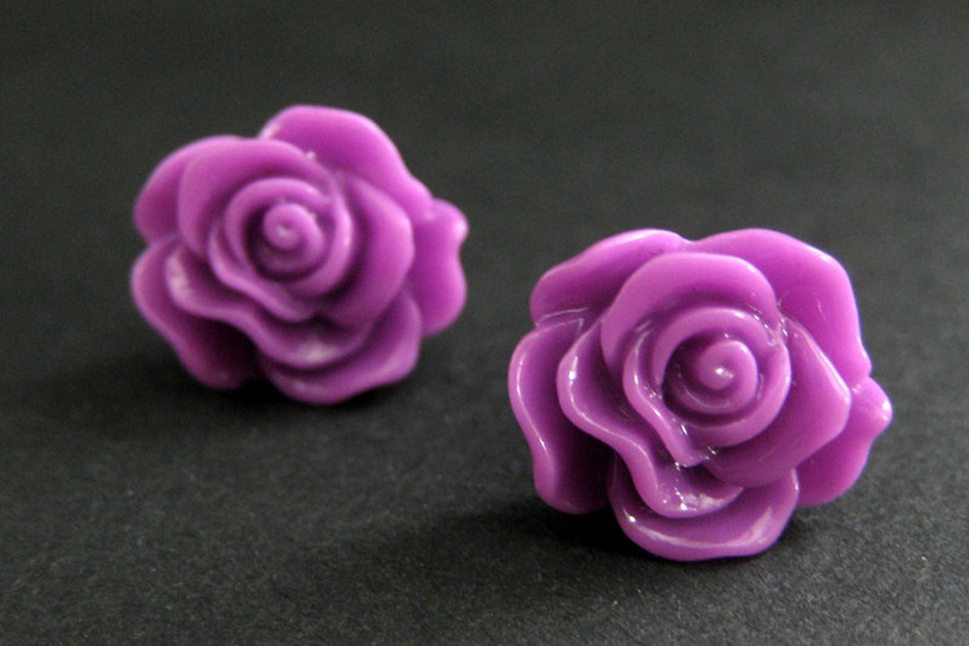 Lilac Rose Earrings in Silver Stud Earrings. Lilac Purple - Etsy