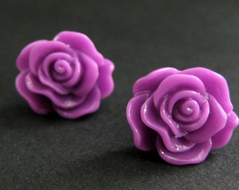 Lilac Rose Earrings in Silver Stud Earrings. Lilac Purple Flower Earrings. Lilac Flower Earrings. Flower Jewelry. Handmade Jewelry.