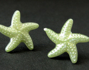 Starfish Earrings in Cucumber Green. Star Earrings with Silver Stud Earring Backs. Handmade Jewelry.